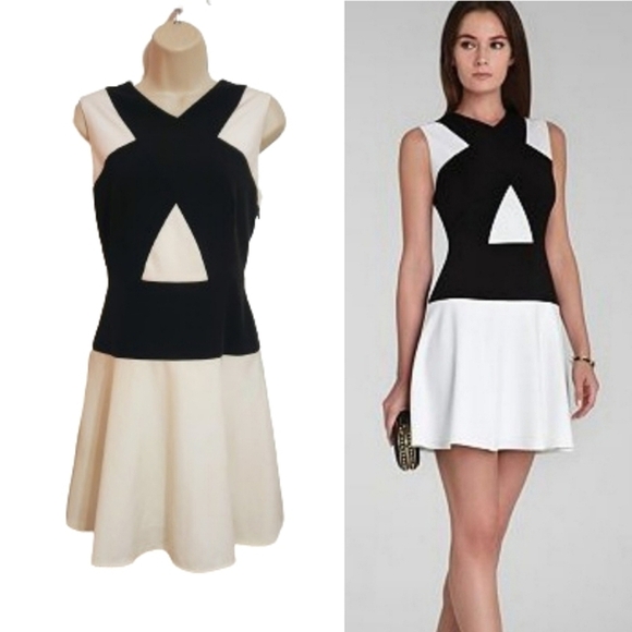 BCBGMaxAzria Dresses & Skirts - BCBGMaxAzria Aloissa | Color Block Fit & Flare Sleeveless Mini Dress White/Black